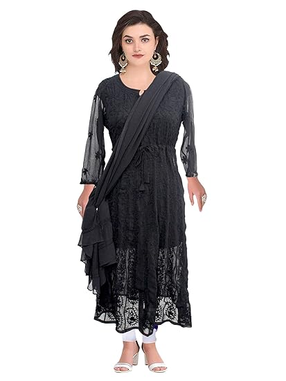 black chikankari anarkali