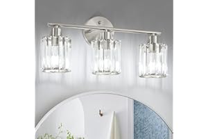 Kvhiiw Modern 3-Light Crystal Bathroom Light Fixtures,Brushed Nickel Bathroom Lighting Fixtures Over Mirror for Restroom,Bedr