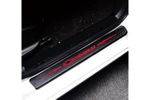 MAXDOOL 4Pcs Door Sill Protector Reflective 4D Carbon Fiber Leather Sticker Door Entry Guard Stickers for Chevy(Red)