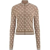 GUESS womens Long Sleeve 4g Rhombus Seamless Top