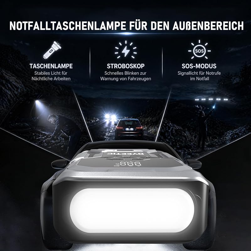 8000A Starthilfe Powerbank mit Kompressor 150PSI, Starthilfegerät 88.8Wh