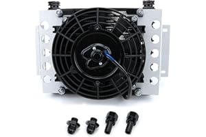 Derale Fluid Cooler and Fan, 12.75 x 9.375 x 4.313 in, Plate and Fin Type, 5/8-18 in Female O-Ring Inlet/Outlet, 8 AN Male Adapters, Fittings, Aluminum, Black Powder Coat, Universal, Each