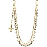 UDPP Punk Wallet Chain with Rhinestone Flower & Pearl, Layered Pants Chains Key Chain Pocket Chains Gifts for Women Men