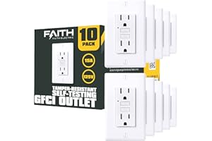 Faith [10-Pack] GFI Receptacle 15 Amp, Tamper-Resistant GFCI Outlet 15 Amp, Self-Test Ground Fault Circuit Interrupter with Wall Plate, White