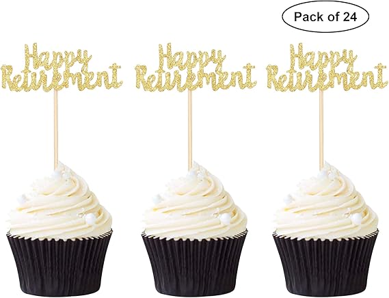 24pcs Happy Retirement Cupcake Toppers Retirement Party Cake