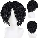 GNIMEGIL Mens Dreadlock Wig Black Curly Male Fake Dreads Loc Short Braided Wig with Bangs Realistic Twist Rasta Wigs Roleplay
