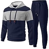 UOUA Mens Tracksuit 2 Piece Hoodie & Sweatpants Set Waffle Jacquard Sweatsuit Outfits Casual Jogging Suits
