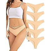 voenxe Seamless Women Thongs,No Show Ladies Underwear,Invisible Comfy Spandex Soft Panties,Low Rise for Gym,Workout,5 Pack