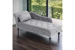Linyuanwai Chaise Lounge Chair Indoor, Upholstered Velvet Lounge Sofa Buttons Tufted Nailhead Trimmed with Rolled Arm and 1 Pillow Modern Leisure Recliner Sleep Sofa for Living Room Bedroom (Gray)