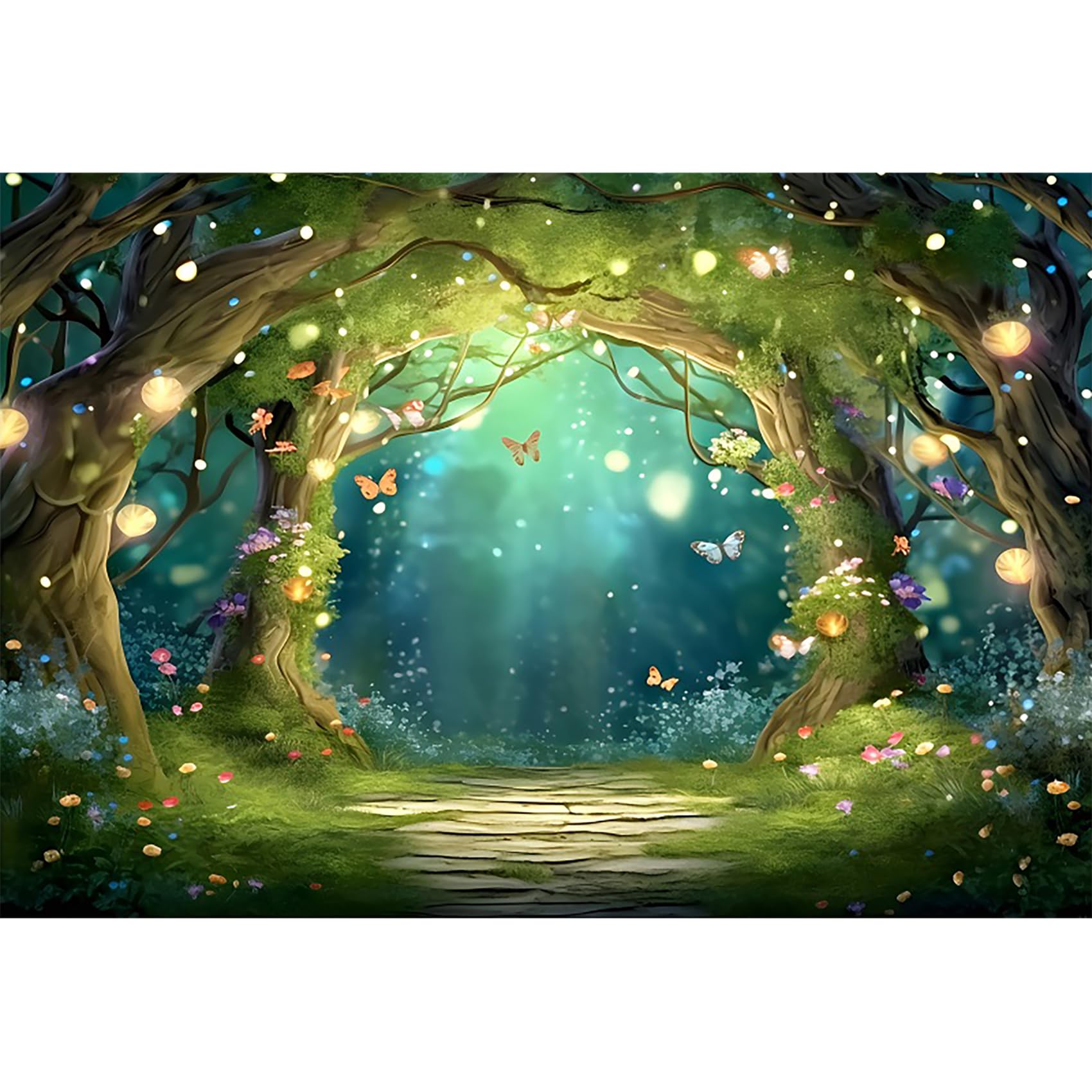 Photo 1 of dnldliq 5x3ft Enchanted Fairy Forest Backdrop Fairytale Wonderland Woodland Butterfly Flowers Tree Photography Background Princess Fairy Birthday Party Newborn Baby Shower Decor Banner Photo Prop
