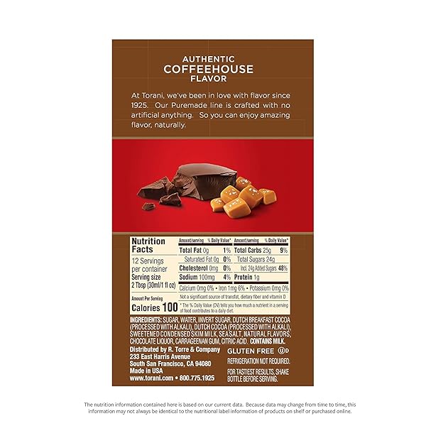 TORANI PUREMADE SAUCE, SALTED CHOCOLATE CARAMEL, 16.5 OUNCES