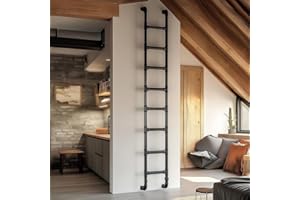 CVTER 8-Rung Wall Mounted Ladder, Heavy-Duty Metal 8FT Egress Window & Loft Ladder for Basement, Attic Bunk Bed, Fire Escape - 355LBS Load, Matte Black