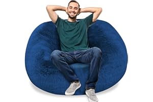 LCYFBE Bean Bag Chair Cover, Durable Comfortable Chair PV Fur Bean Bag Sofas Faux Fur Sofa Living Room Sofa Bed Large Bean Bag Chairs for Adults (No Filler,Cover only) 4ft Dark Blue