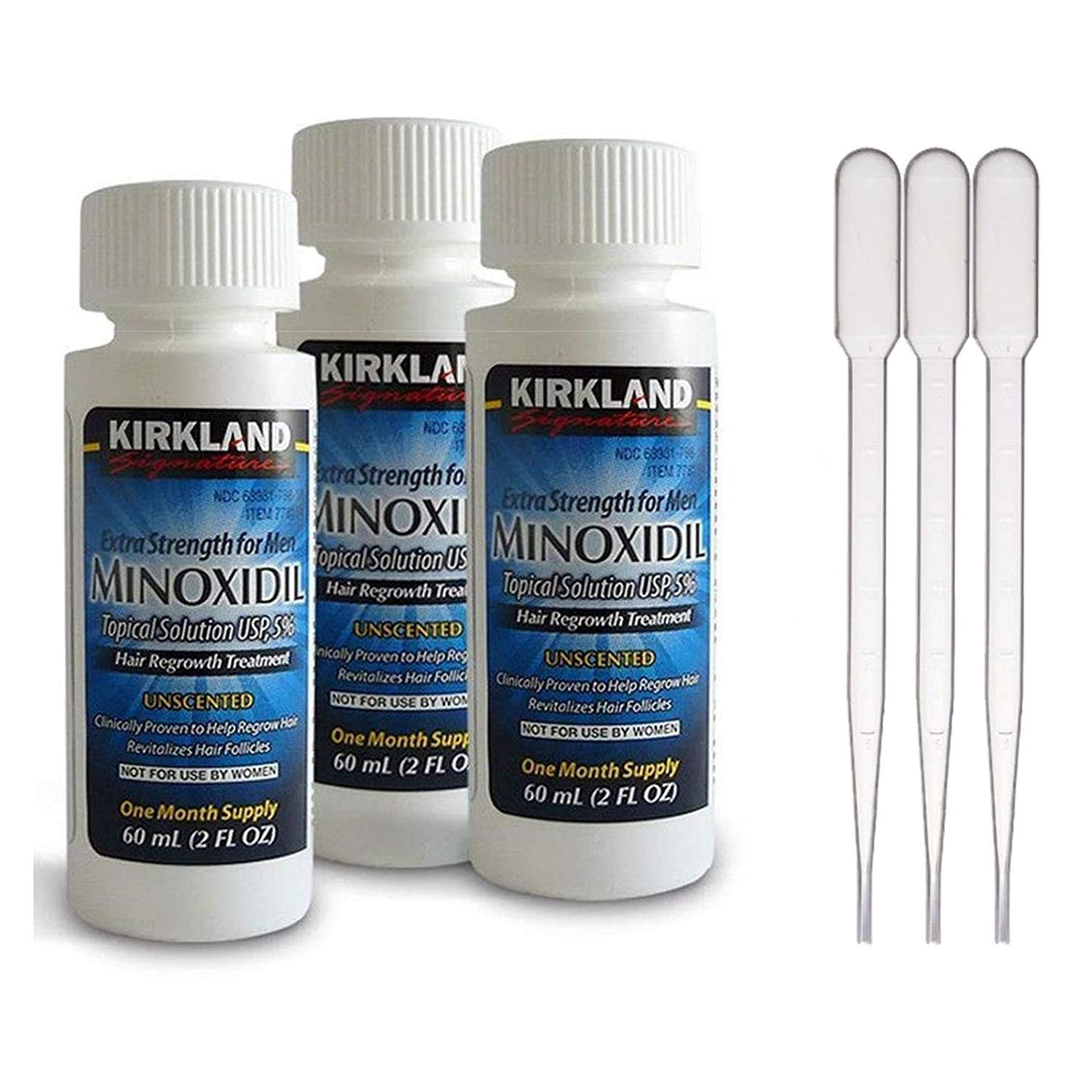 Minoxidil-5% Extra Strength Hair Regrowth - 3 Count 2 oz Bottle (3 Droppers) : Beauty