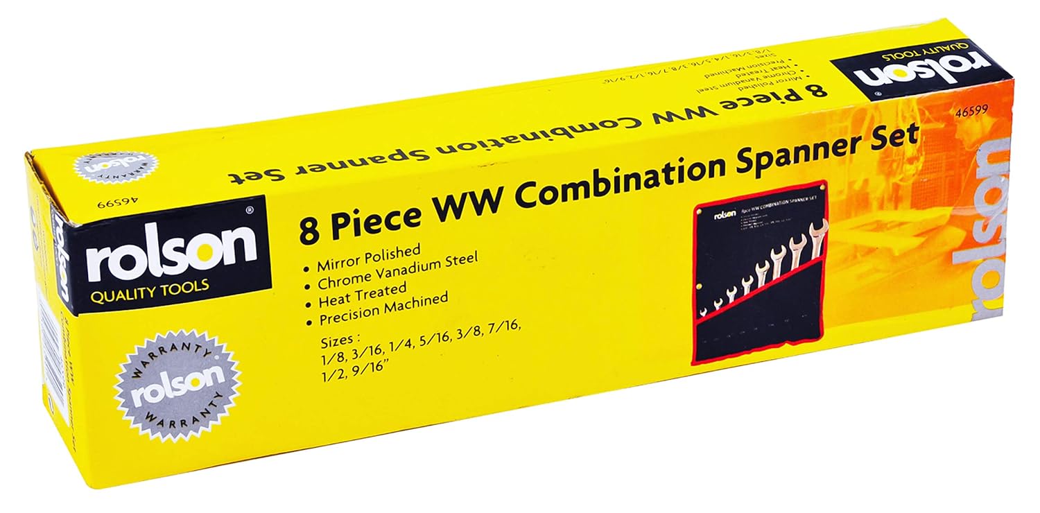 Rolson 46599 8 pc Whitworth Combination Spanner Set, Silver - Image 3