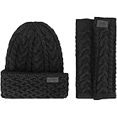 Nicole Miller Winter Hat Cable Knit Beanie & Arm Warmer Sleeves Gift Set for Women Fashion Long Fingerless Gloves