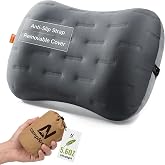 Inflatable Camping Pillow - Ultralight Compact Air Pillow for Travel, Backpacking &amp; Hiking - Ergonomic Neck &amp; Lumbar Support - Portable Inflatable Pillow with Removable Washable Cover - (Grey)
