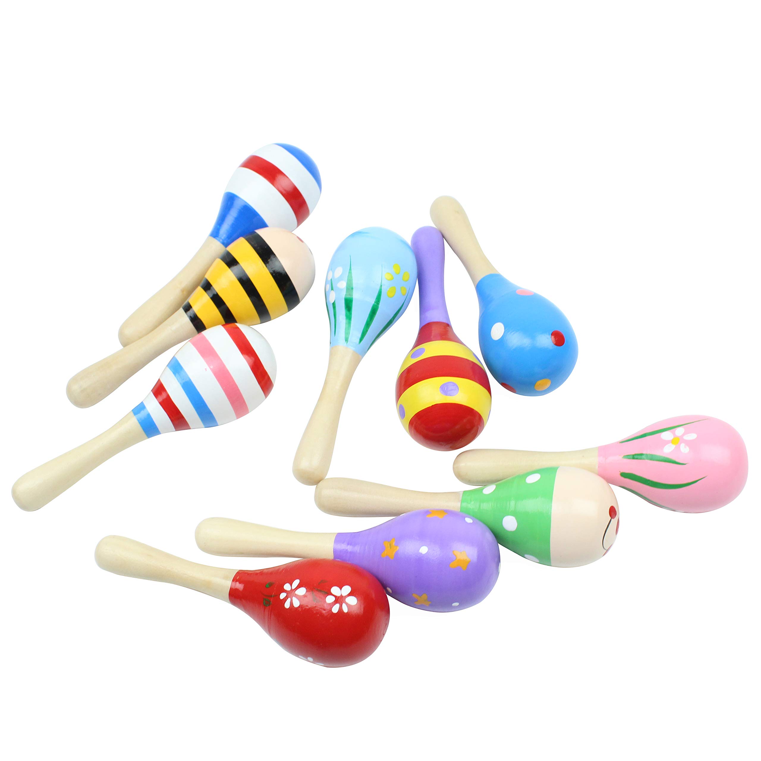 20 Pack 5" Wooden Mini Maracas, Assorted Designs, Perfect maracas for
