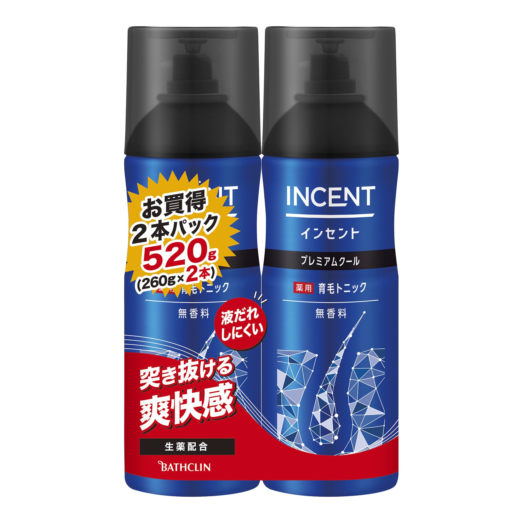 バスクリン インセント 薬用育毛トニック プレミアムクール 無香料 260g 2本の商品画像