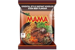 Mama Oriental Style Instant Noodles, Savory and Chewy Spicy Ramen, Stew Beef Flavor, Instant Asian Food for Lunch or Snack 24