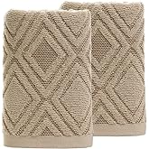 Pidada Hand Towels Set of 2 Diamond Pattern 100% Cotton Absorbent Soft Decorative Towel for Bathroom (Brown)