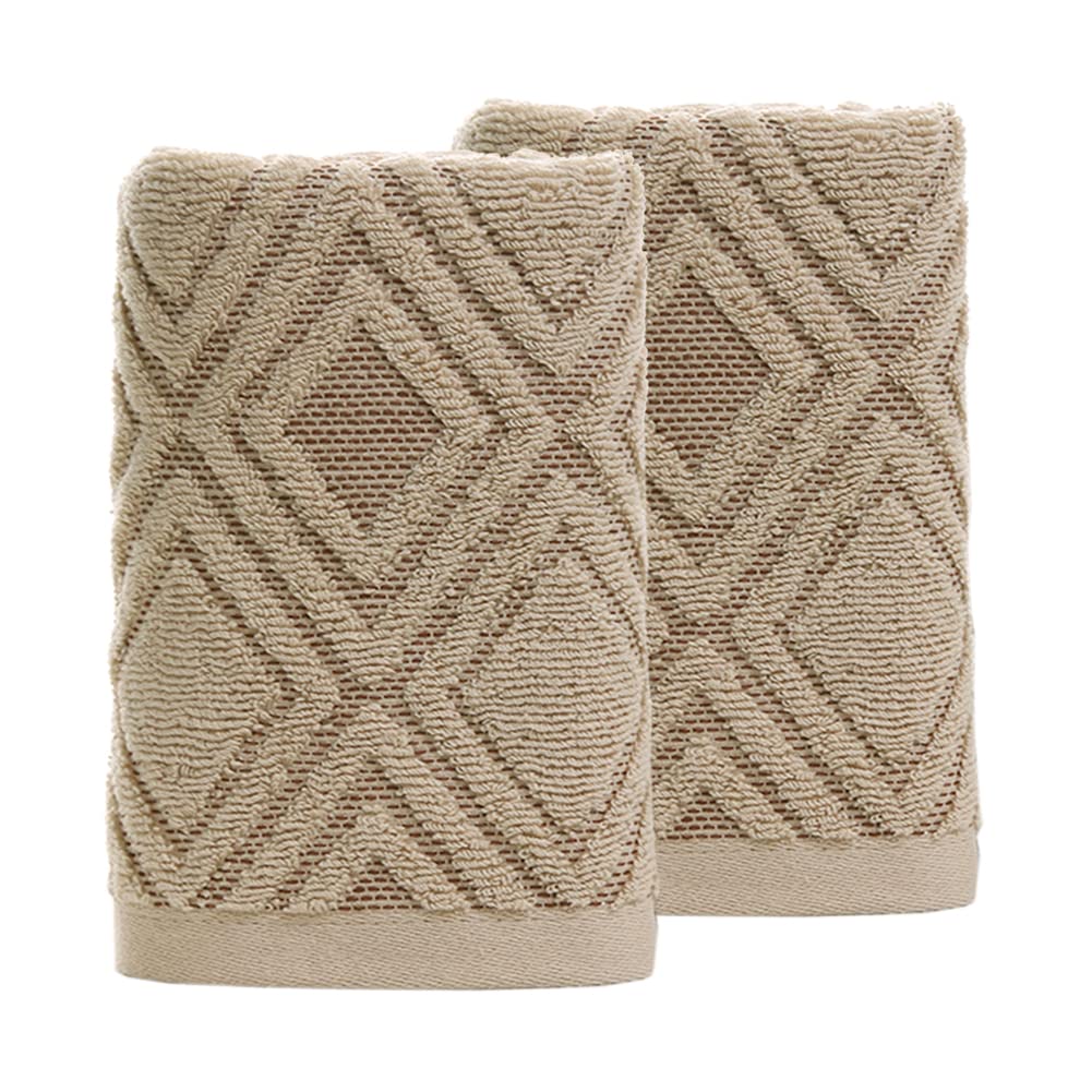 Pidada Hand Towels Set of 2 Diamond Pattern 100% Cotton Absorbent Soft Decorative Towel for Bathroom (Brown)