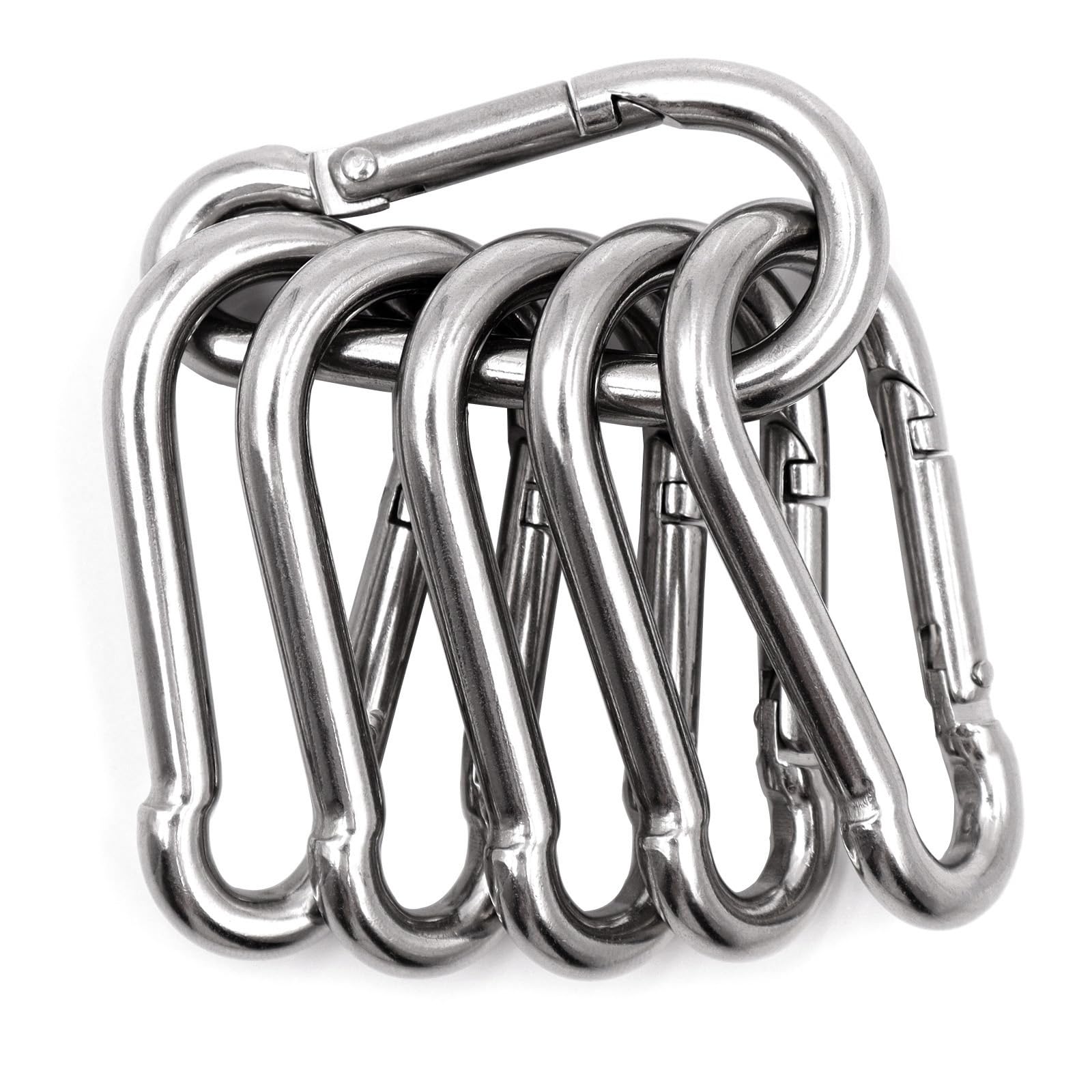 6Pcs Carabiner Clip Heavy Duty,304 Stainless Steel Karabiner,Locking Carabiners (M6),Snap Hooks for Outdoor, Fishing, Hiking, Traveling