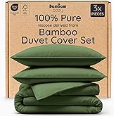 Bambaw 100% Viscose Derived from Bamboo Duvet Cover Queen Size – 3 Pieces Cooling Duvet Cover Queen Set, Breathable & Soft Bedding Set, No Comforter (Olive)