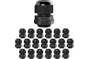 LeMotech 20 Pack PG9 Cable Glands Waterproof Adjustable Cable Range 4-8mm Cord Connectors Nylon Joints with Gaskets, Black