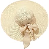 Womens Big Bowknot Straw Hat Wide Brim Sun Protection Straw Hat UPF 50 Summer Sun Hat Floppy Foldable Roll up Beach Cap