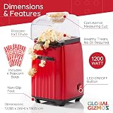 Global Gizmos Hot Air Popcorn Maker 1200W Red 4 Bags Included view 3