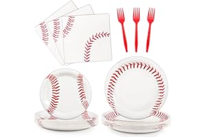 MIUCAT 96 Pcs Baseball Party Decorations, Baseball Party Supplies Bundle Include Baseball Plates, Napkins, Forks, Baseball Birthday Party Decorations Serves 24