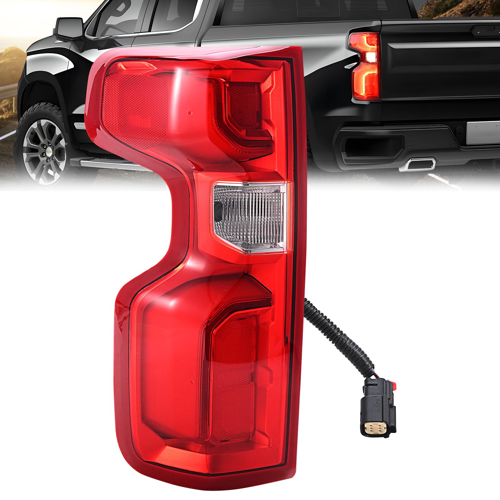 Photo 1 of BeamTrack LED Tail Light Assembly Compatible with 2019-2023 Chevy Silverado 1500 2500HD 3500HD Taillights Brake Rear Lamp with Bulb and Harness Left Driver Side (Only Fit Factory LED Model)