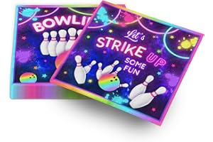 GREHUMOR Bowling Birthday Napkin 40Pcs Let's Strike Up Some Fun Bowling Party Decorations Rainbow Neon Glow Girls Birthday Party Favors Disposable Paper 2 Ply