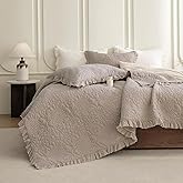 Sanracie Oversized King Quilt Set(120"x120"), California King Bedspread Sets, Shabby Rustic Chic Washed Cotton Coverlet Bedding Summer Spring, Oversized Lightweight Quilt with 2 Shams, Linen, 3PCS