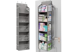 HEHALI 1 Pack Over the Door Organizer with 5 Layers, Large Capacity Non-woven Door Hanging Organizer, Transparent Deep Pocket