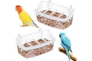 GANAZONO 2pcs Bird Feeders for Cage Clear Hanging No Mess Parrot Feeders with Cover Plastic Bird Food Containers for Parakeets Small Birds