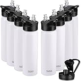HASLE OUTFITTERS Insulated Water Bottle 22 oz Double Wall Stainless Steel Water Bottle Wide Mouth with Straw Lid & Spout Lid Keeps Cold or Hot(White,8)