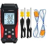 Digital Thermocouple Thermometer Dual Channel K Type Thermometer(-328~2501℉) with 4 K-Type Thermocouple Probes LCD Display Temperature Tester for K Type