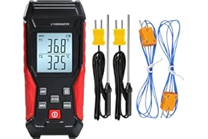JuviPerpric Digital Thermocouple Thermometer Dual Channel K Type Thermometer(-328~2501℉) with 4 K-Type Thermocouple Probes LC
