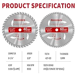 Revvstark Circular Saw Blade 8-1/4 in 40T&60T, with