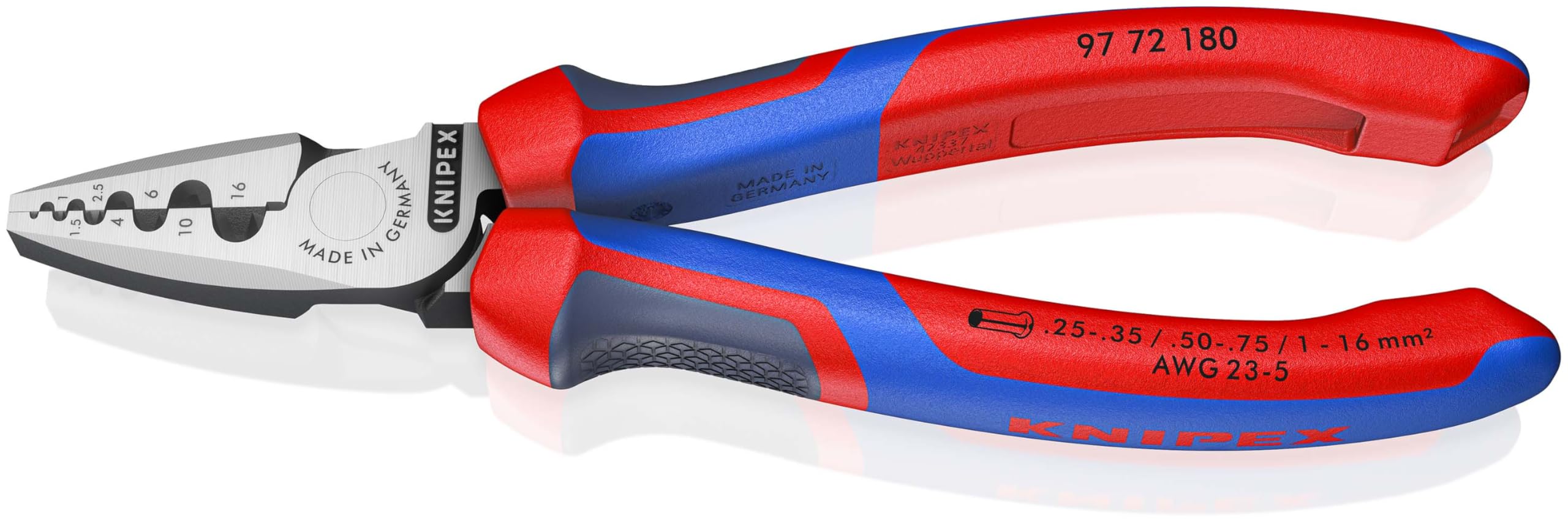 KNIPEX Crimping Pliers for Wire Ferrules with Comfort Handles 180 mm, 97 72 180