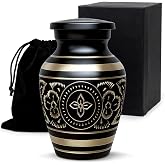Small Urns for Human Ashes &ndash; Brass Hand-Engraved Funeral Keepsake with Elegant Black Finish &ndash; Mini Cremation Memorial for Mom, Dad &amp; Loved Ones
