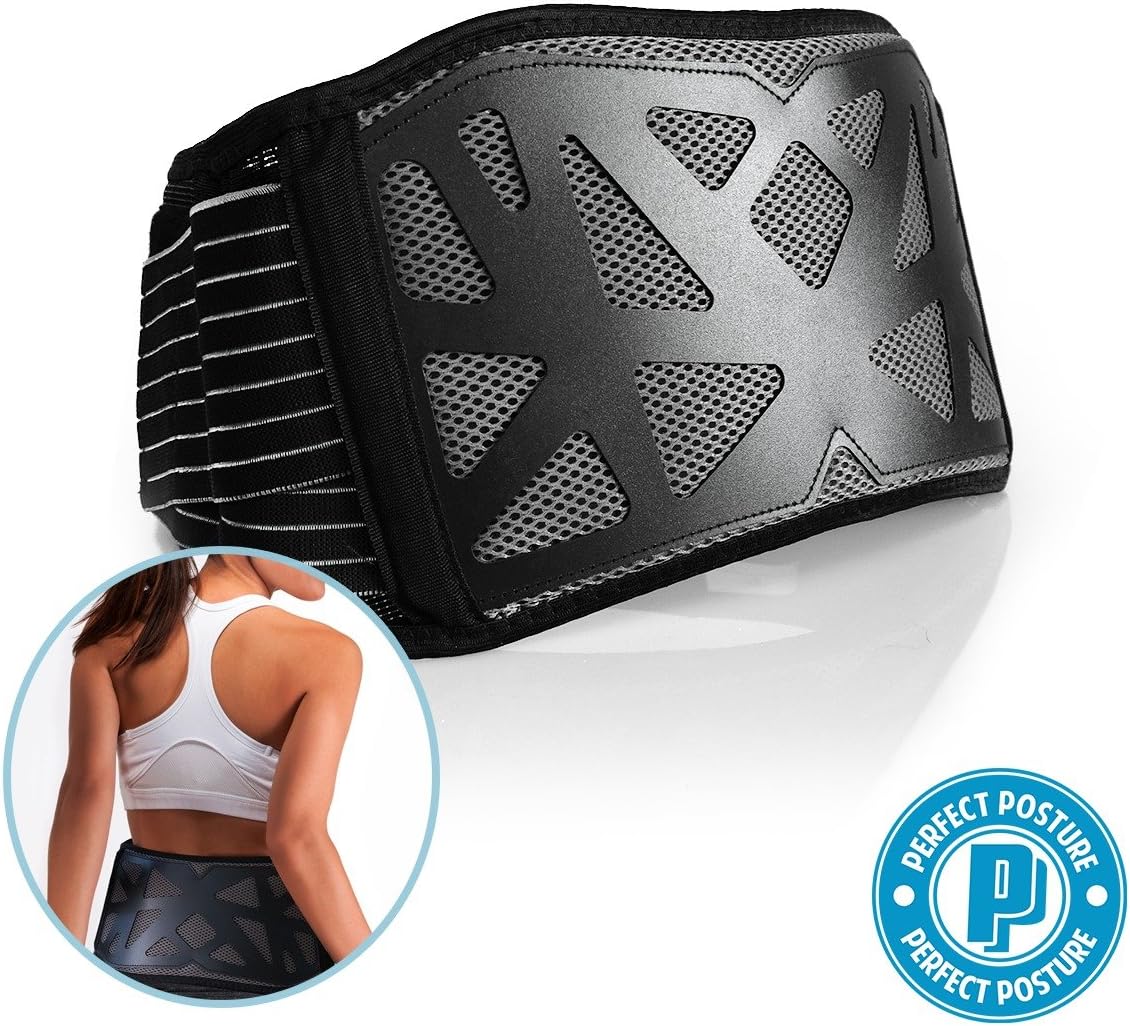 PERFECT POSTURE Back Support Brace for Pain: #1 Doctor Recommended, for Women Men, Lower Lumbar, Flat Back, Better Posture - Amazing Honeycomb Design Comfortable, Durable, Adjustable (Sz 0, 24-27")