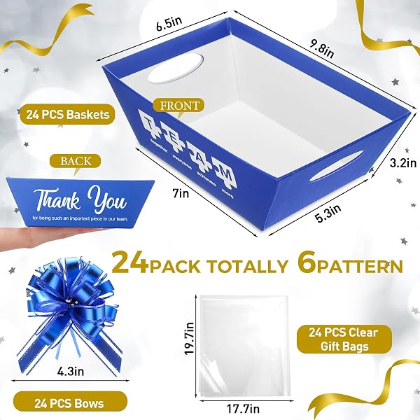 TENCEUR 24 SET EMPTY BASKETS FOR TEAM APPRECIATION GIFTS – BULK GIFT BASKET KIT WITH PULL BOWS & PLASTIC BAGS DIY CARDBOARD TRAY FOR TEAM EMPLOYEE TEACHER COWORKER NURSE PRESENT(CLASSIC,KRAFT)
