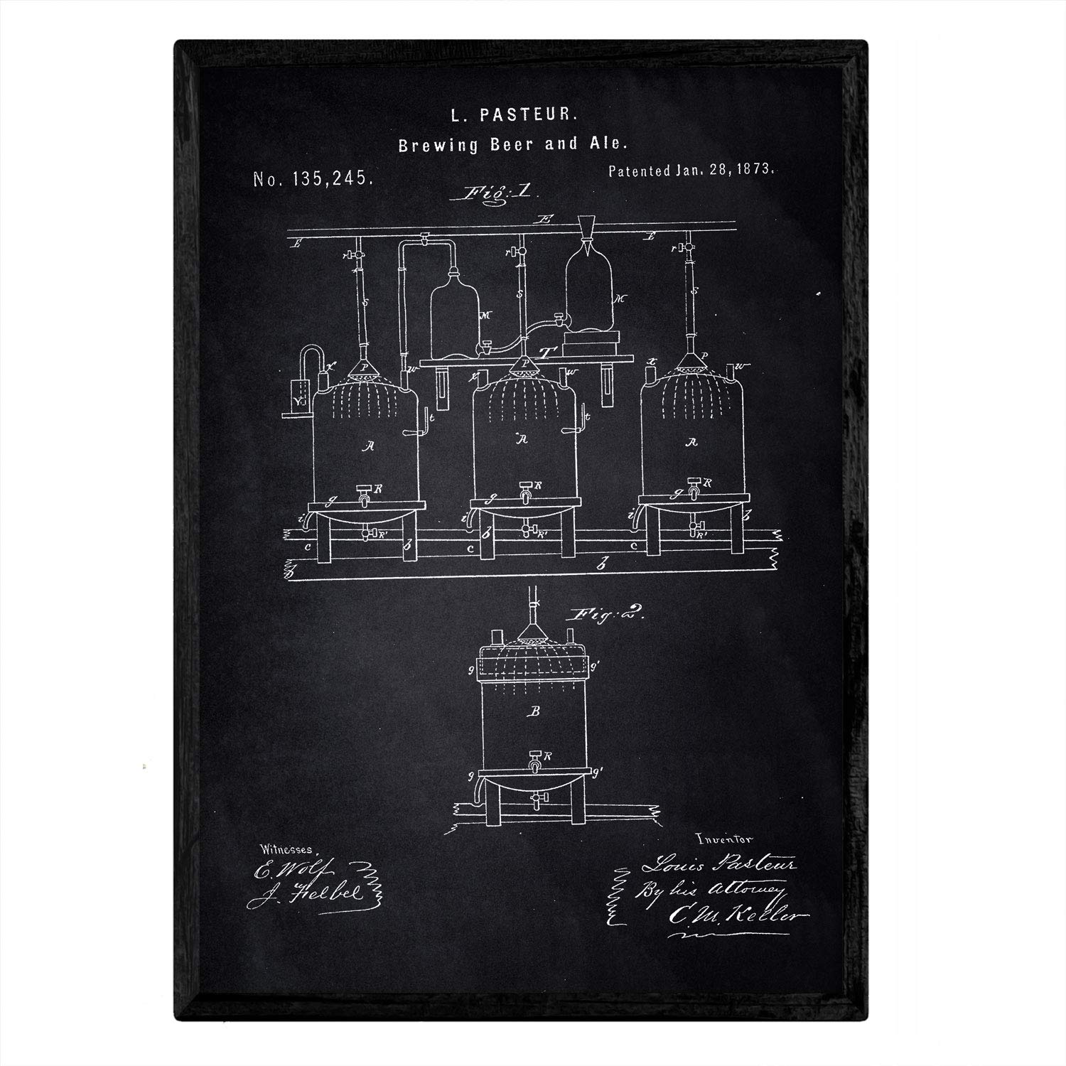 Nacnic Poster patent brewing. Sheet with old design patent A3 size with black background