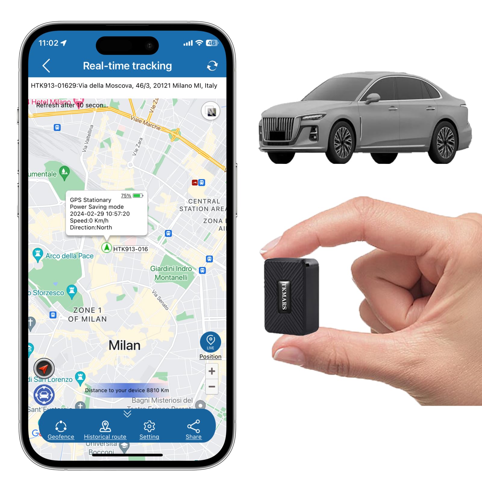 Mini GPS Tracker Real-time Tracking Strong Magnetic Portable Tracker Device with Vibration Alarm History Route Playback Long Standby Wide Applicable Range Car Children Adult Valuables TK913