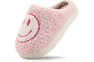 COVS Cute Kids Smile Face Slippers for Girls Boys Soft Plush Non-Slip Toddler House Slippers Little kids smile slippers Indoor Outdoor