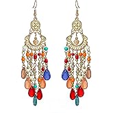 Long Beaded Tassel Earrings Bohemia Native Tassel Drop Earrings Handmade Seed Bead Tribal Dangle Earrings Boho Multicolor Crystal Beaded Tassel Earrings for Women (Colorful)