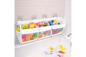 FliipFlaap Bath Toy Storage and Organizer – 3-Compartment Hanging Bathtub Toy Holder with Bottom Zipper, Quick-Drying Mesh Bag, Ideal Bath Toy Holder for Easy Access and Sorting of Toys